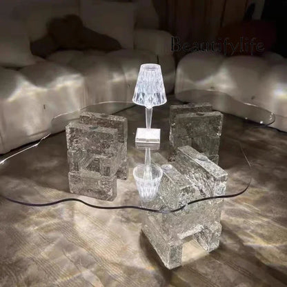 JB Modern Luxury Coffee Table Cloud Shape Design Glass Living Room Coffee Table Unique Glam Table Basse Pour Salon Home Furnitur