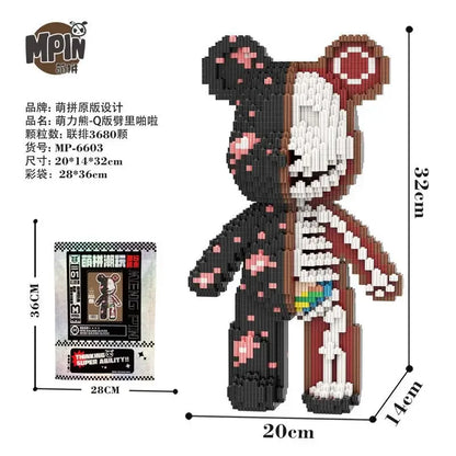 Weeding Bear Building Block Art Cake Bear Eternal Heart Bouquet Bear Ornament DIY Assembly Mini Brick Figure for Birthday Gift