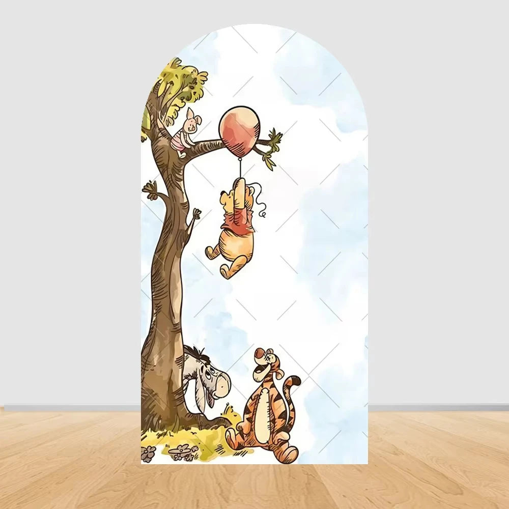 Winnie the Pooh Themed Arched Backdrop Cover Children's Birthday Party Supplies Baby Shower Arrangement Double Sided Printing