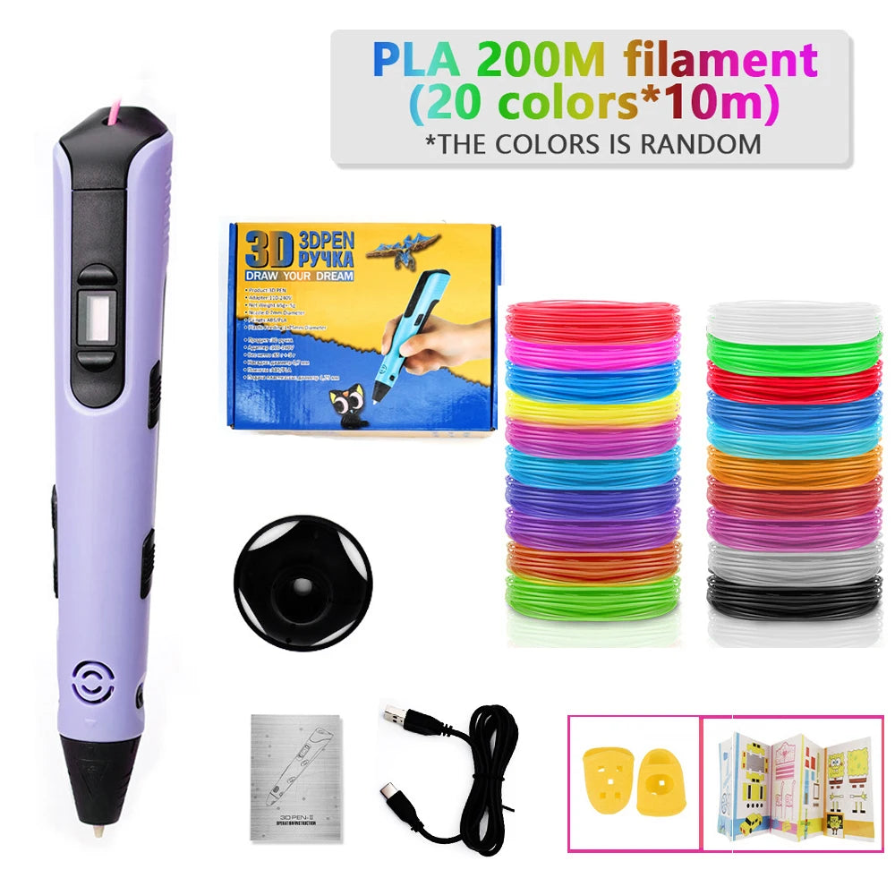 3D Printing Pen for Kids Safe Design LCD Display, DIY Drawing, Holiday Birthday Gift, ABS PLA Educational Intellectual Toy