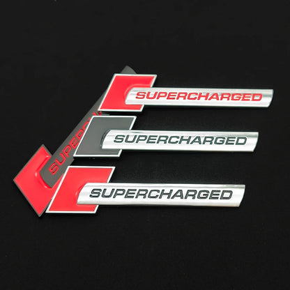3D Metal Supercharged Logo Car Stickers Rear Trunk Fender Emblem Badge Decal For Audi A3 A4 A5 A6 A7 A8 Q3 Q5 Q7 Q8 Accessories