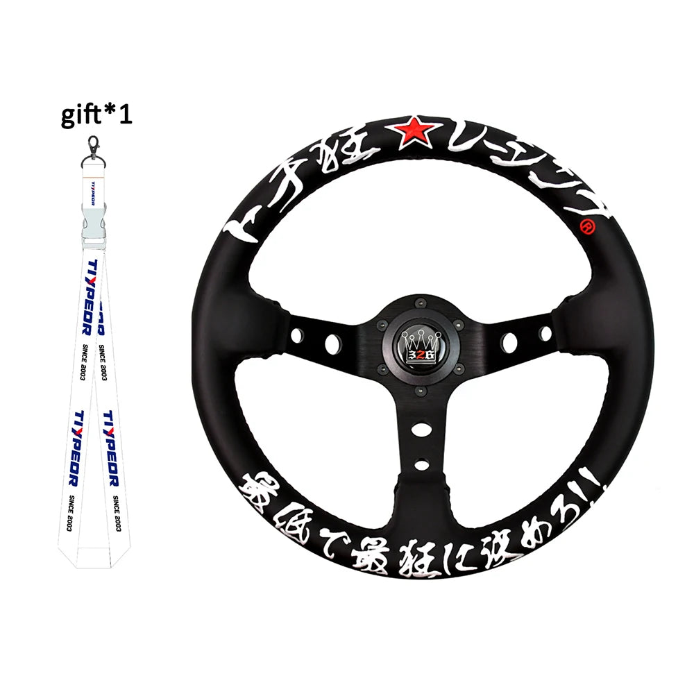 JDM 326 Racing Steering Wheel Leather Embroidery Aluminum Alloy Car Modified Universal Steering Wheel with 6 Hole