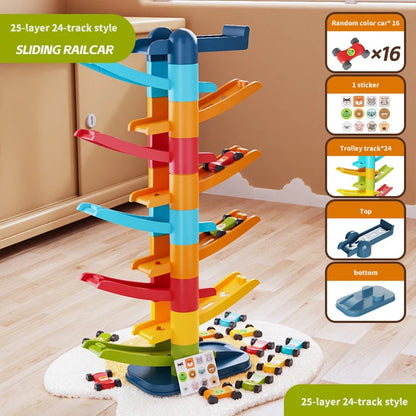 Cartoon Puzzle Children'S Gliding Track Car Mini Car Inertia Girl Baby 3-Year-Old Boy Toy Multi Layer Cartoon Puzzle Slide Car