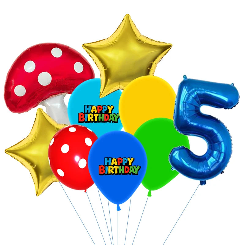 Red Blue Green Yellow Mushroom Star Balloons for Cartoon Video Game Super Bros Balloon Birthday Inspired Party Decoration