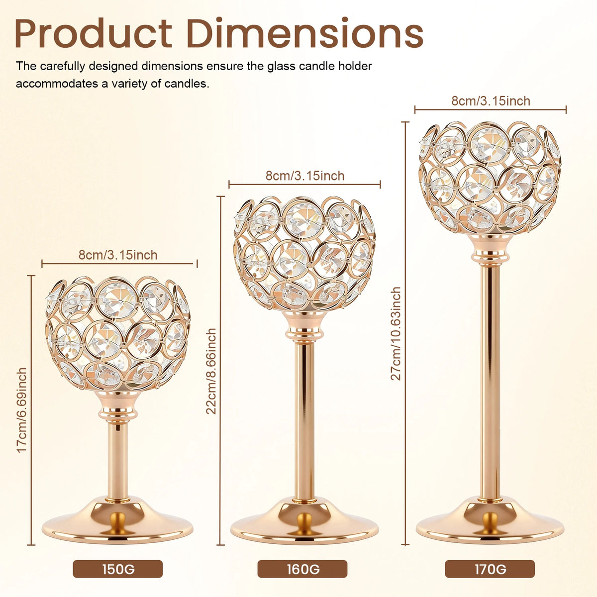 1PC Elegant Gold Silver Metal Glass Candle Holder Tealight Candlestick Wedding Table Centerpiece Home Decoration