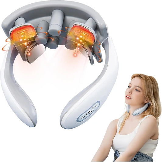 Electric Neck Shoulder Massager with Heat, Portable Deep Tissue Kneading Massage Pillow for Pain Relief, Home Office Car Use