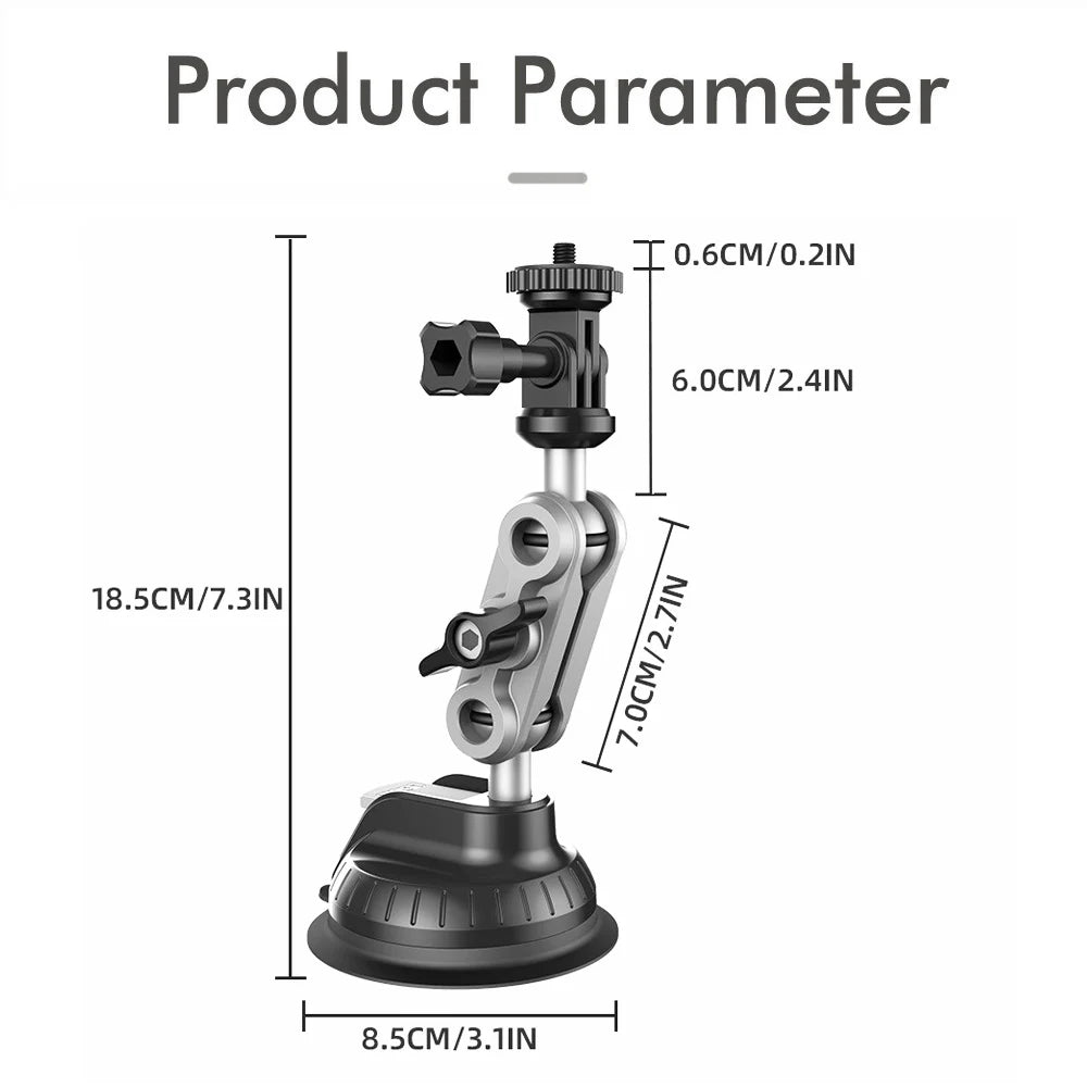 Car Suction Cup Phone Action Camera Holder 1/4 Inch Action Camera Dash Cam Phone Car Mount Suitable for DJI/Shadowstone Insta360
