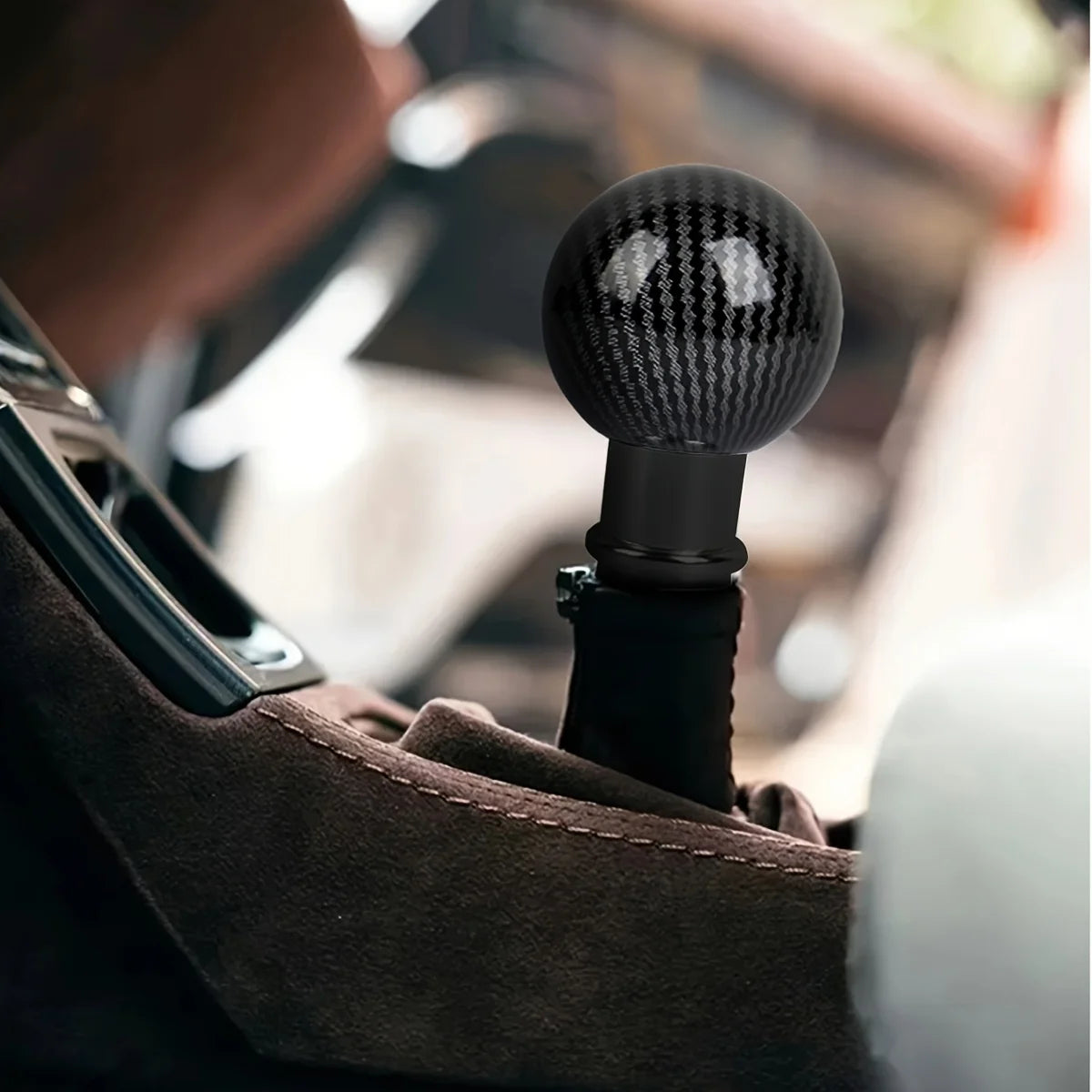 1 Piece of Car Interior Modification Gear Shift Knob, Universal for Car Gear Shift Heads, Carbon Fiber Shift Knob, Round Gear Le