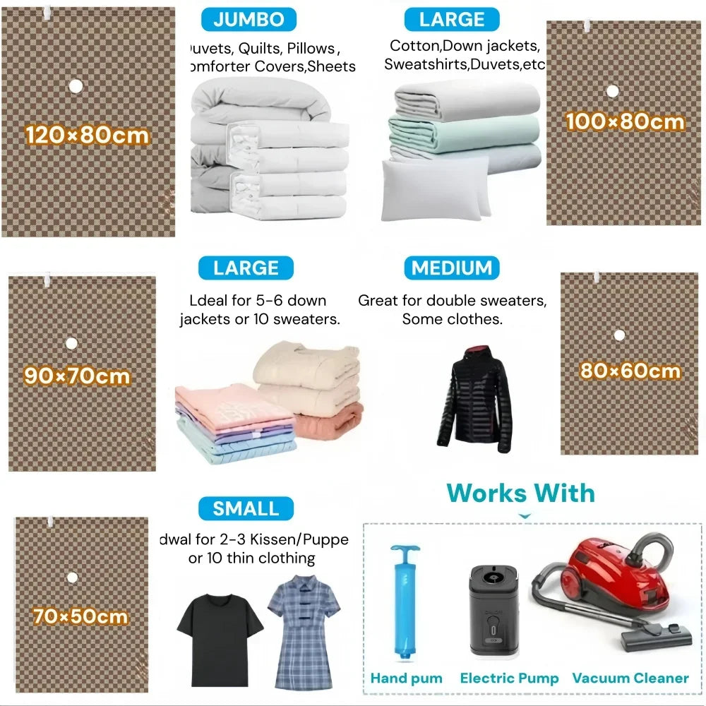 1-5Pcs Vacuum Compression Bags Travel Vacuum Sealed Bag Travel Luggage Storage Bag for Clothes Backpacks and Boarding Bags