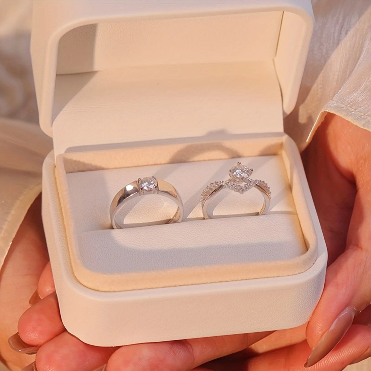 Adjustable Open Wedding Ring Set for Couples Elegant 2 Piece Shining Engagement Ring Ideal for Daily Wear and Celebrations