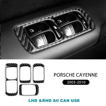 Real Soft Carbon Fiber Sticker For Porsche Cayenne 2003 2004 2005 2006 2007 2008 2009 2010 Window Lifting Button Frame Panel