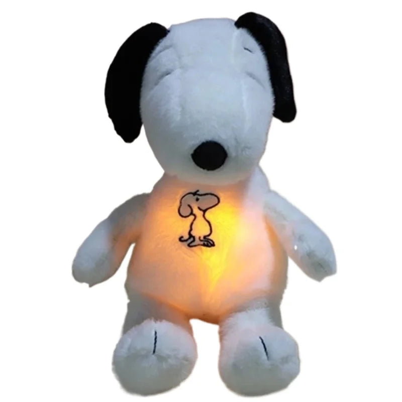 2026 New Breathing Soothing Snoopy white dog Plush Doll Sleeping Companion Music and Light Doll Sensory Stuffed Toy Kids Gifts