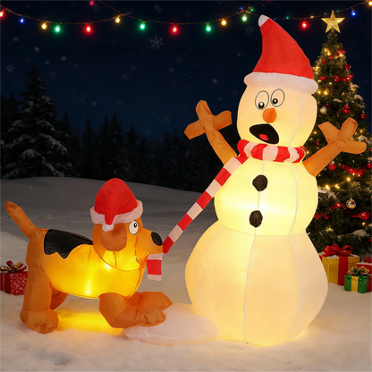 4 FT Inflatable Snowman with Dog Christmas Blow Up Yard Decorations, Snowman Bite Dog with LED Lights, for Indoor Outdoor Yard
