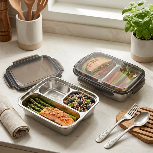 Portable Bento Lunch Box With Compartment Sealed 304 Stainless Steel Divided Food Container For Kids Students Microwave Heatable