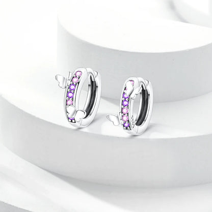 Original 925 Sterling Silver Earrings Sparkling Shining Dreamy Butterfly Hoop Earring for Women Girl Party Birthday Jewelry Gift