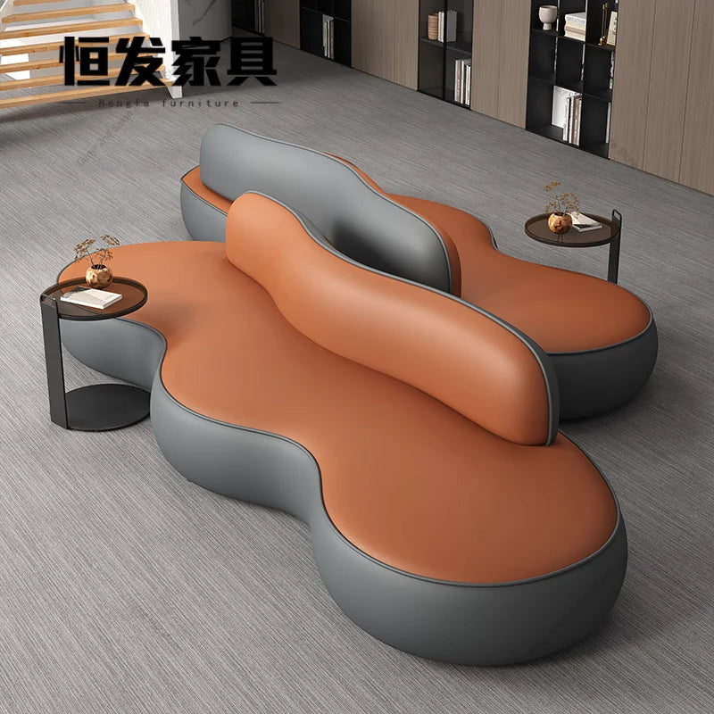 Nordic Company Negotiation Sofa Hotel Lobby Business Reception Meeting Rest Area Waiting PU Leather Sofa Office Furniture FYBS