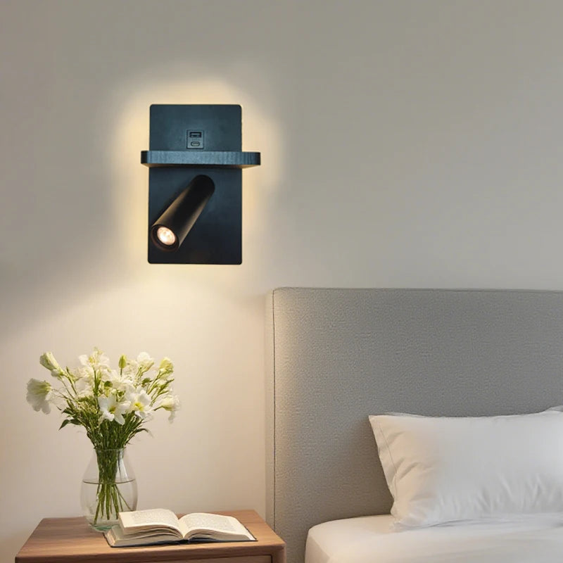 Wireless Charging Wall Light Sleek Black Modern Wall Sconce Adjustable Spotlight for Bedroom Living Room Corridor Home Decor