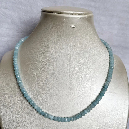 4*6MM Faceted Aquamarine Necklace Power Natural Stone Jewelry Dance Health Care Gemstone Protection Healing Yoga 40/45/50/55CM