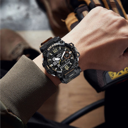 SMAEL 8072 Men's Analog Digital Dual Display Sport Watch - 50M Waterproof LED Backlight Alarm Stopwatch Chronograph Dual Time Zo