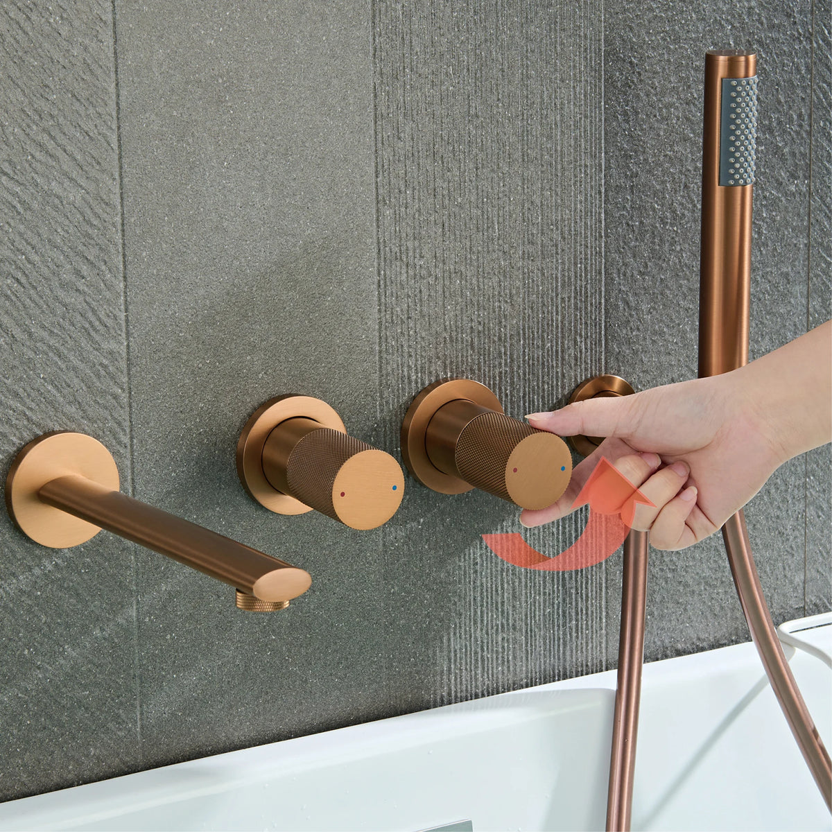 AITANA Luxury Rose Gold Brass Wall Mounted Bathtub Faucet Two Handle Hot Cold Water Embedded 2 Functions Bathroom Mixer Tap