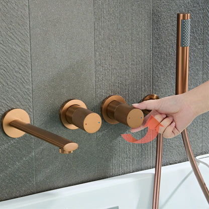 AITANA Luxury Rose Gold Brass Wall Mounted Bathtub Faucet Two Handle Hot Cold Water Embedded 2 Functions Bathroom Mixer Tap