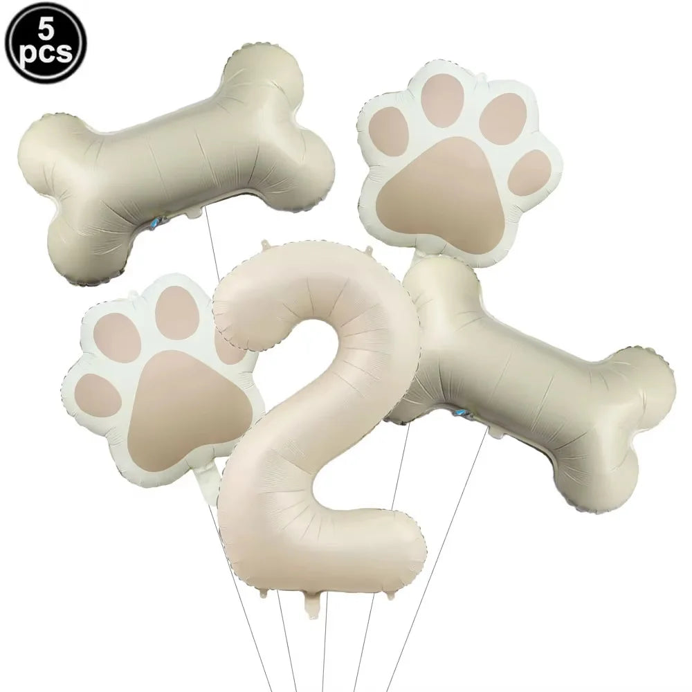 5pcs Dog Party Balloons 32inch Cream Number Balloon Bone Shaped Foil Balloon for Pets Party Birthday Decorations