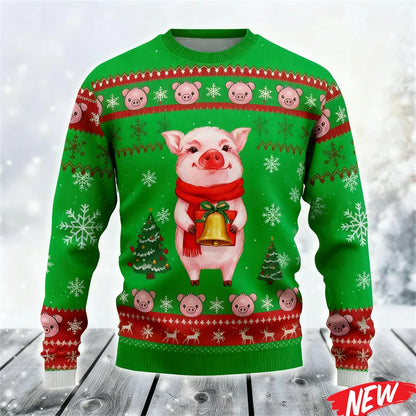 2026 Ugly Christmas Sweater For Men Cute Animal Pig Pattern Oversized Sweatshirt Family New Year Holiday Round Neck Hoodie