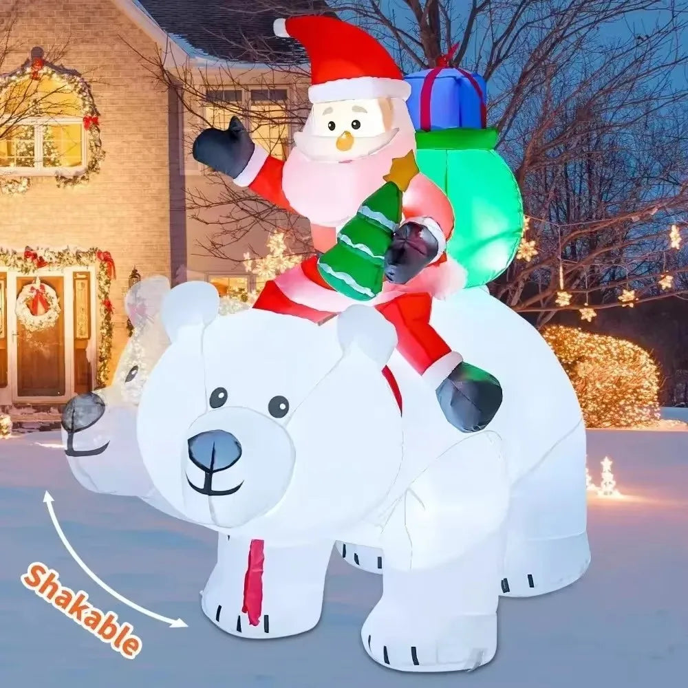 Inflatable Toy Santa Ride Polar Bear Shake Head Christmas Inflatable Model Luminous Christmas Atmosphere Decoration Model