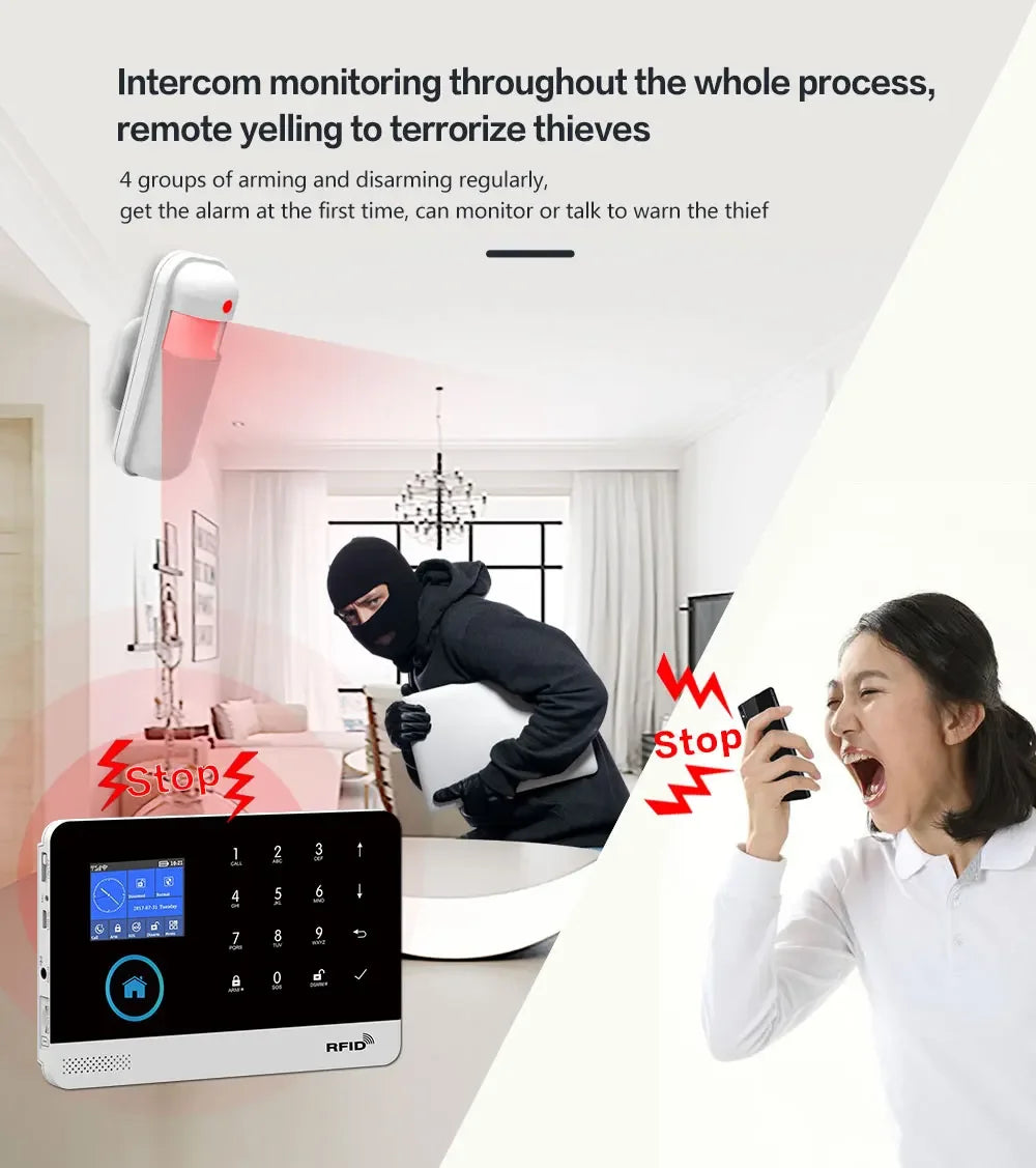 PGST latest version alarm system, WiFi, 4G, Tuya smart home security alarm, Alexa intelligent voice control, APP push function