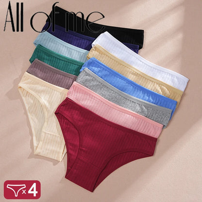 4PCS/SET Women's Cotton Panties Sexy Soft Striped Underpants 12 Solid Color Briefs Female Comfortable Stretch Lingerie M-XL