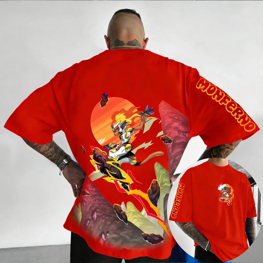 Oversized Cosplay Costumes Pokémon Lucario Summer 2026 New Product Harajuku Anime Printed Y2K Hip Hop Casual Unisex T-shirt