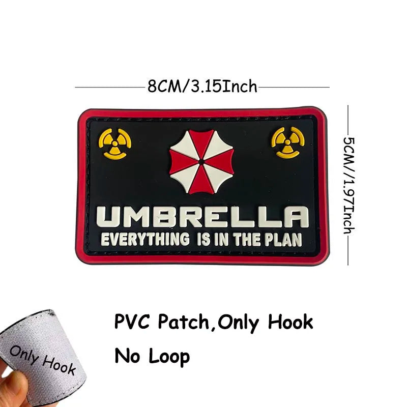 1PC,2PCS/ Umbrella Corporation PVC Rubber Morale Emblem,Biohazard Insignia Applique Embroidered patches,Tactical Backpack Badges