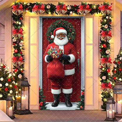 Christmas Humorous Santa Claus And Elk Door Banner Party Decorations Indoor Outdoor Veranda Door Cover Supplies Festive Gifts