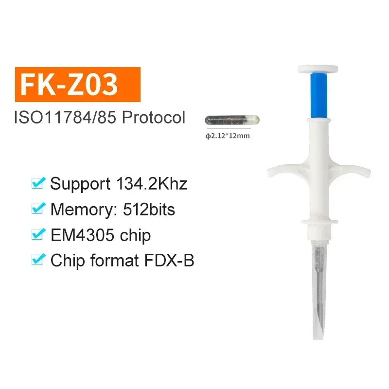 100Pack Animal EM4305 Microchip International Standard 134.2KHz FDX-B Pet Identification Chip Syringe Dog Microchip