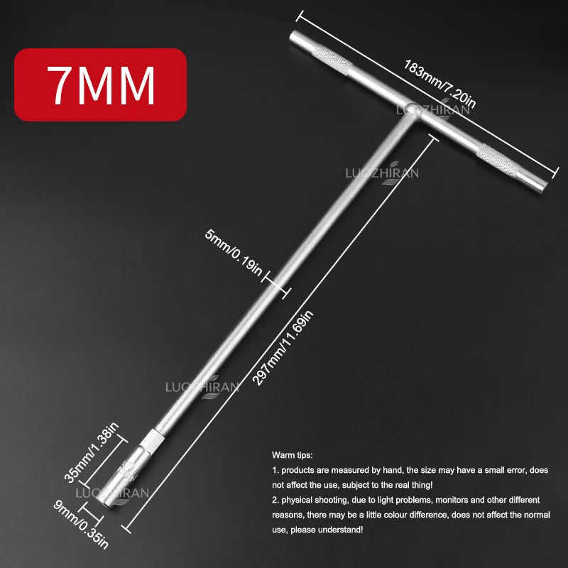 6-19mm T-Handle Socket Wrench Extended Hex Spanner Industrial Grade T-Shape Hand Tool for Car Bike Machinery Repair Household