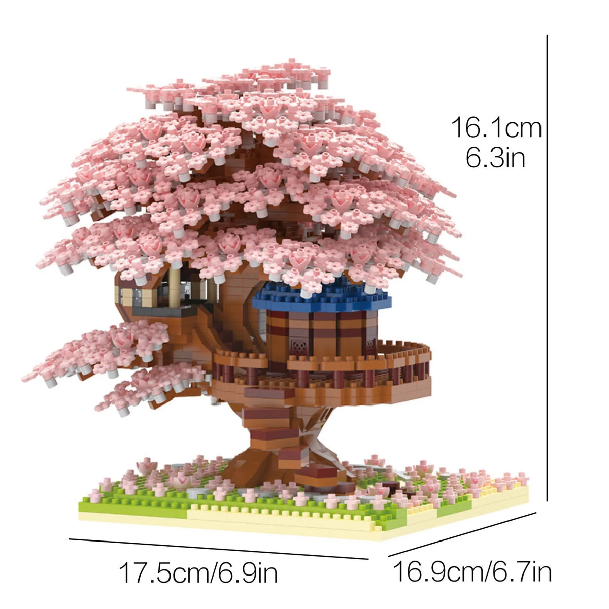 Large Sakura Treehouse Micro Particle Building Blocks, High-Difficulty Assembly Toy, 3D Collectible Display Piece, Suitable as a Holiday Gift for Children Aged 6 and Above