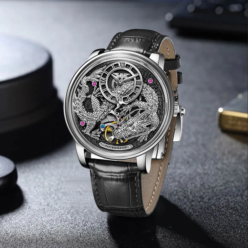 PINDU Designs Original New Men's Mechanical Watchew Dragon Series M2797B Automatic Movement Leather Sapphire Men Wristwatches
