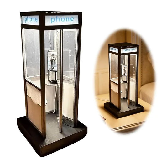 Retro Vintage Tall Phonebooth Lamp, Classic Telephone Booth Table Lamp With Warm LED Light, Phone Box Decorative Night Light