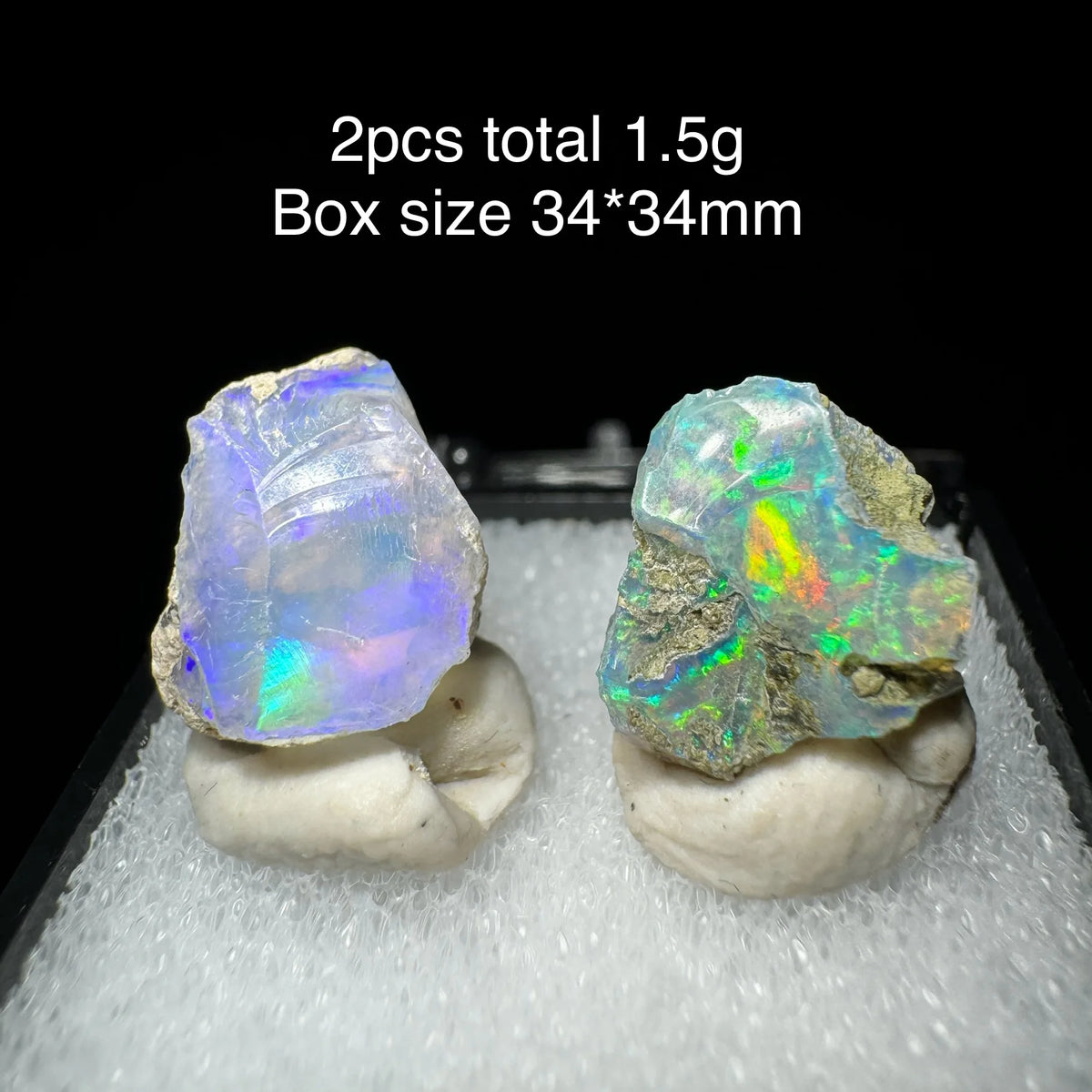 Natural Rare Colorful Ethiopia Opal (No Need Water) Gem Mineral Specimen Box Size:34X34mm (Need Lighting) Sunlight Best
