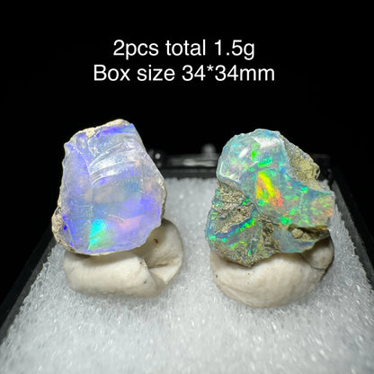 Natural Rare Colorful Ethiopia Opal (No Need Water) Gem Mineral Specimen Box Size:34X34mm (Need Lighting) Sunlight Best