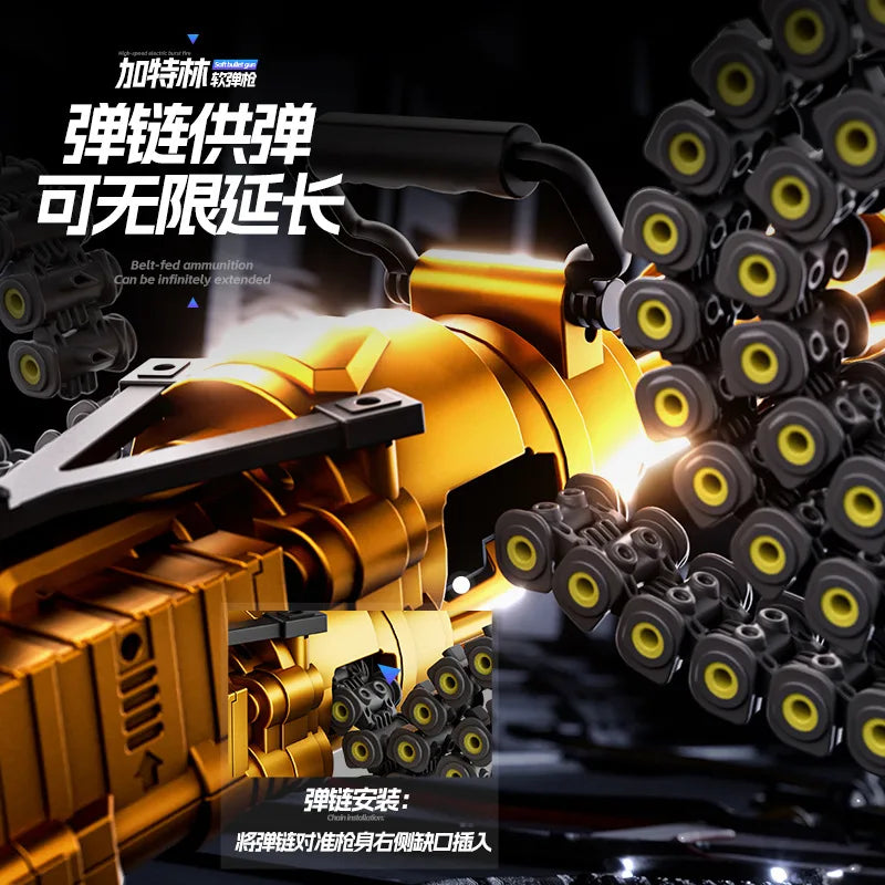 Gold Rotating Chain Gatling Soft Bullet Gun Can Launch Toy Machine Gun Model Chicken Eating Heavy Machine Gun