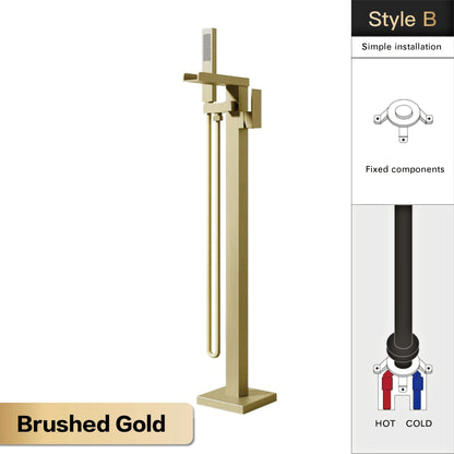 AITANA Luxury Black Brass Floor Standing Bathroom Faucet with Waterfall Water Outlet Design, Hot and Cold Bathtub Mixer