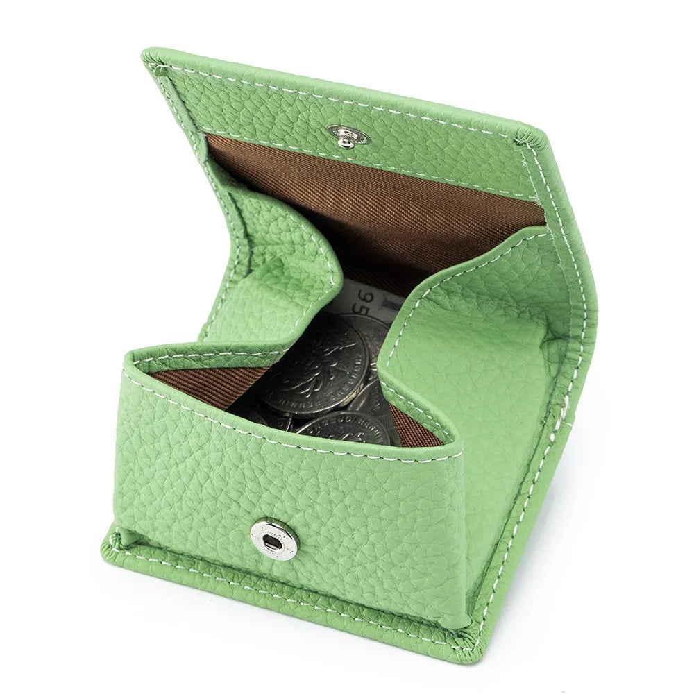 1 Pcs Genuine Leather Coin Purse Makaron Change Holder Mini Pocket Pouch Wallet for Men Women Compact Snap Closure Coin Case