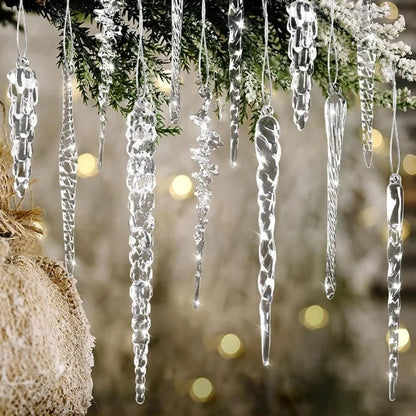 20 Pcs Clear Acrylic Christmas Icicle Ornaments Crystal Hanging Decor for Xmas Tree Winter Wedding Party