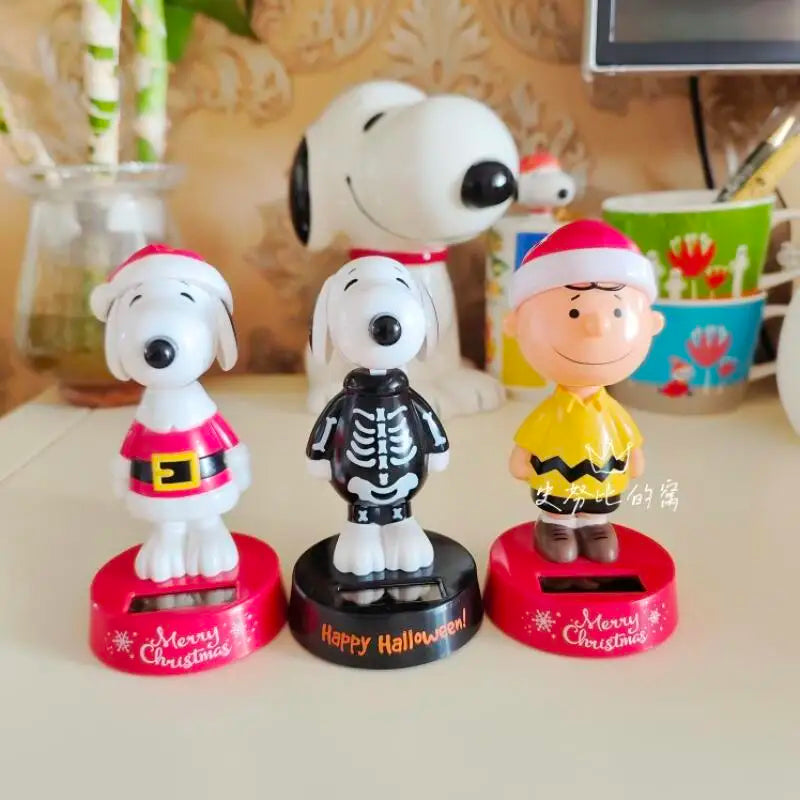 Snoopy Christmas Ornament Cartoon Kawaii Christmas Snoopy Car Mounted Solar Ornament Figurine Surprise Gift for Friends