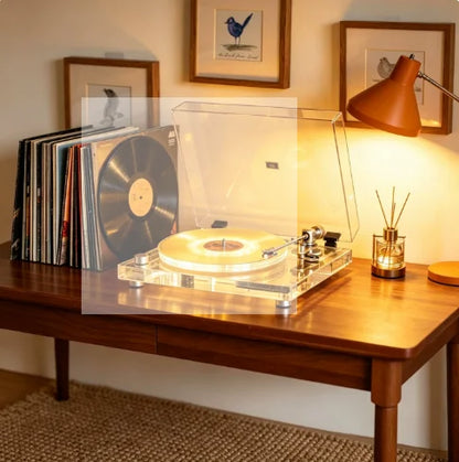 New Transparent Acrylic Vinyl Record Player with BT X10 Transmitter Modern Desktop Turntable for Stylish Wireless Music Playback