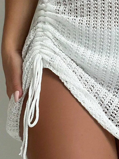 Fashionable and Elegant Short Skirt Pool Party with Hollowed Out Drawstring Bikini Knit Short Skirt Summer Beach