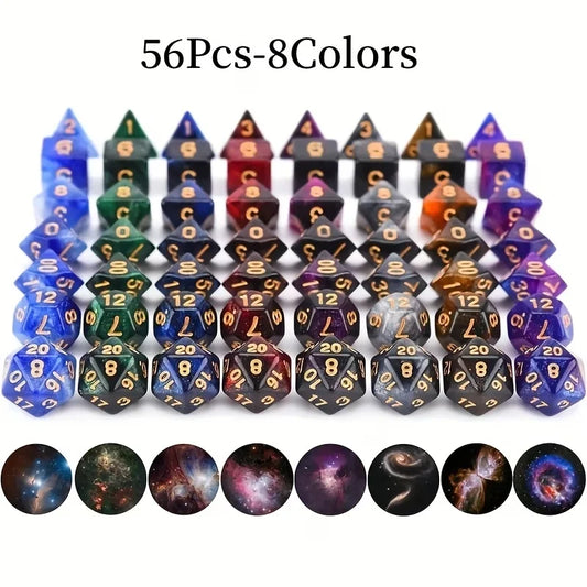 56pcs Galaxy Style DND Dice Set, with Multi Face Dice for D&D RPG MTG Role Playing Table Party Games & DM & Dice Goblin