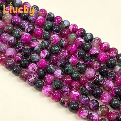 Faceted Dragon Patterned Fire Agate Natural Stone Beads for Jewelry Making DIY Traditional Decoration Retro Rings 15' Strand 8mm