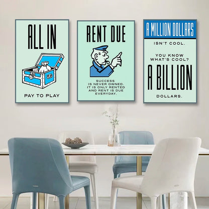 Monopoly Millionaire Money Canvas Decorative Painting Motivational Quote Art Poster Cartoon Figure Mural Home Wall Decor Picture